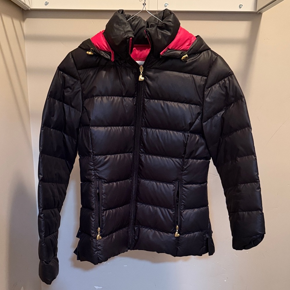 Betsey Johnson Black and Pink Puffer Jacket